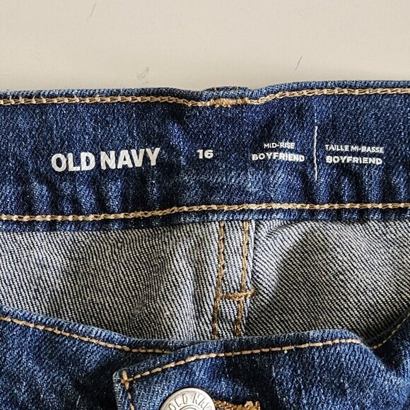 Old Navy Jeans Womens 16 Blue Mid Rise Boyfriend Cropped Distressed Stretch Boho - Picture 3 of 16